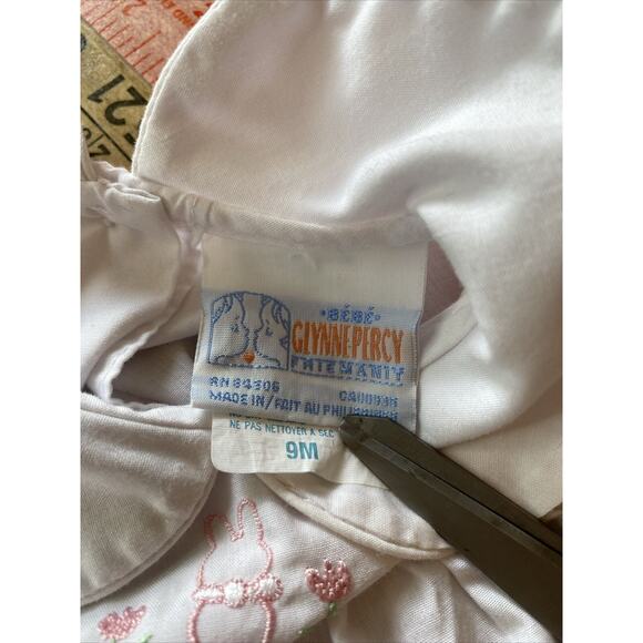 Vintage Glynne Percy 9 Month Bubble Romper Embroidered Bunny Tulip Easter Baby - Picture 7 of 13